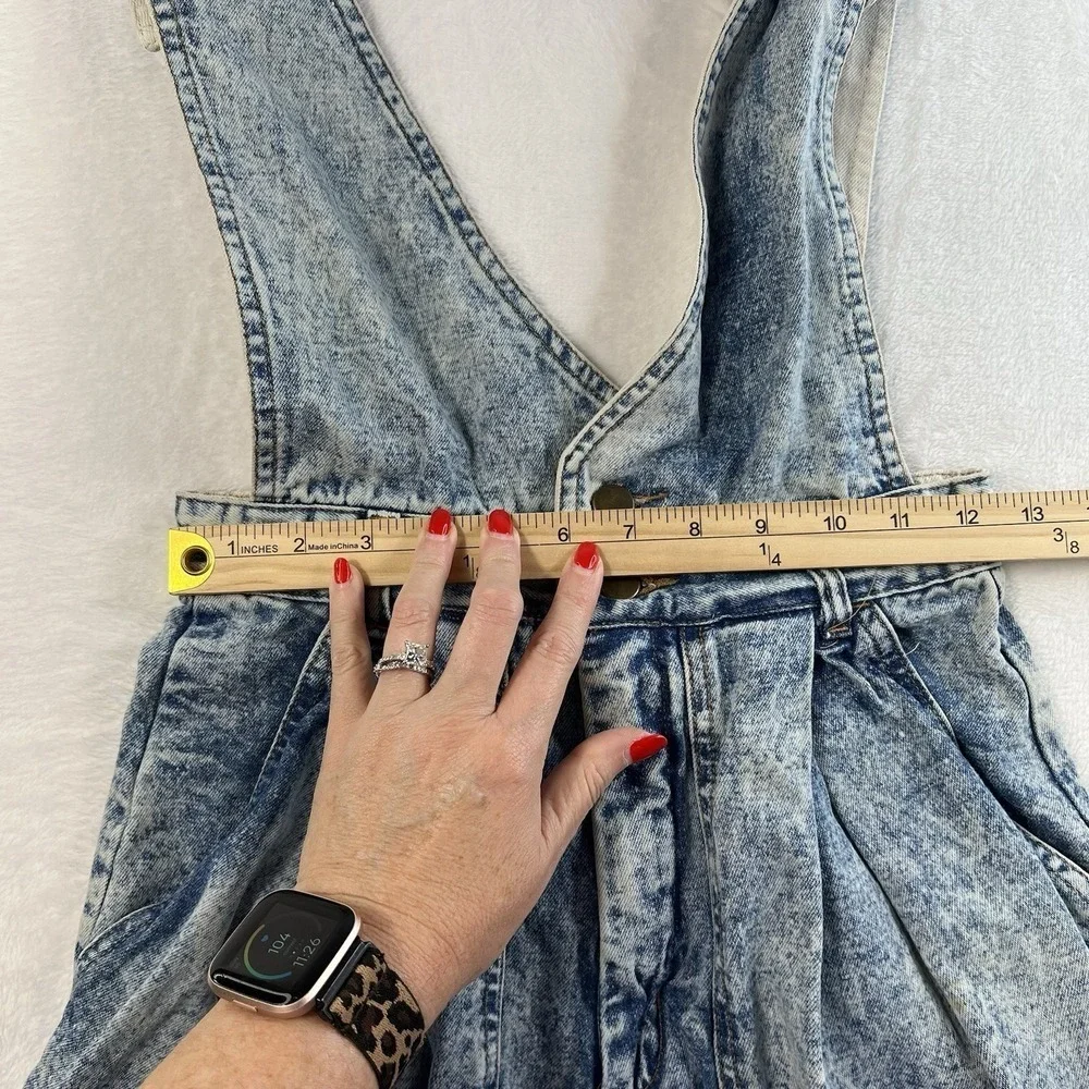 Vintage Jrs‎ 7 1980's Denim Short Overalls Acid Washed Pleated Long Grunge Punk
